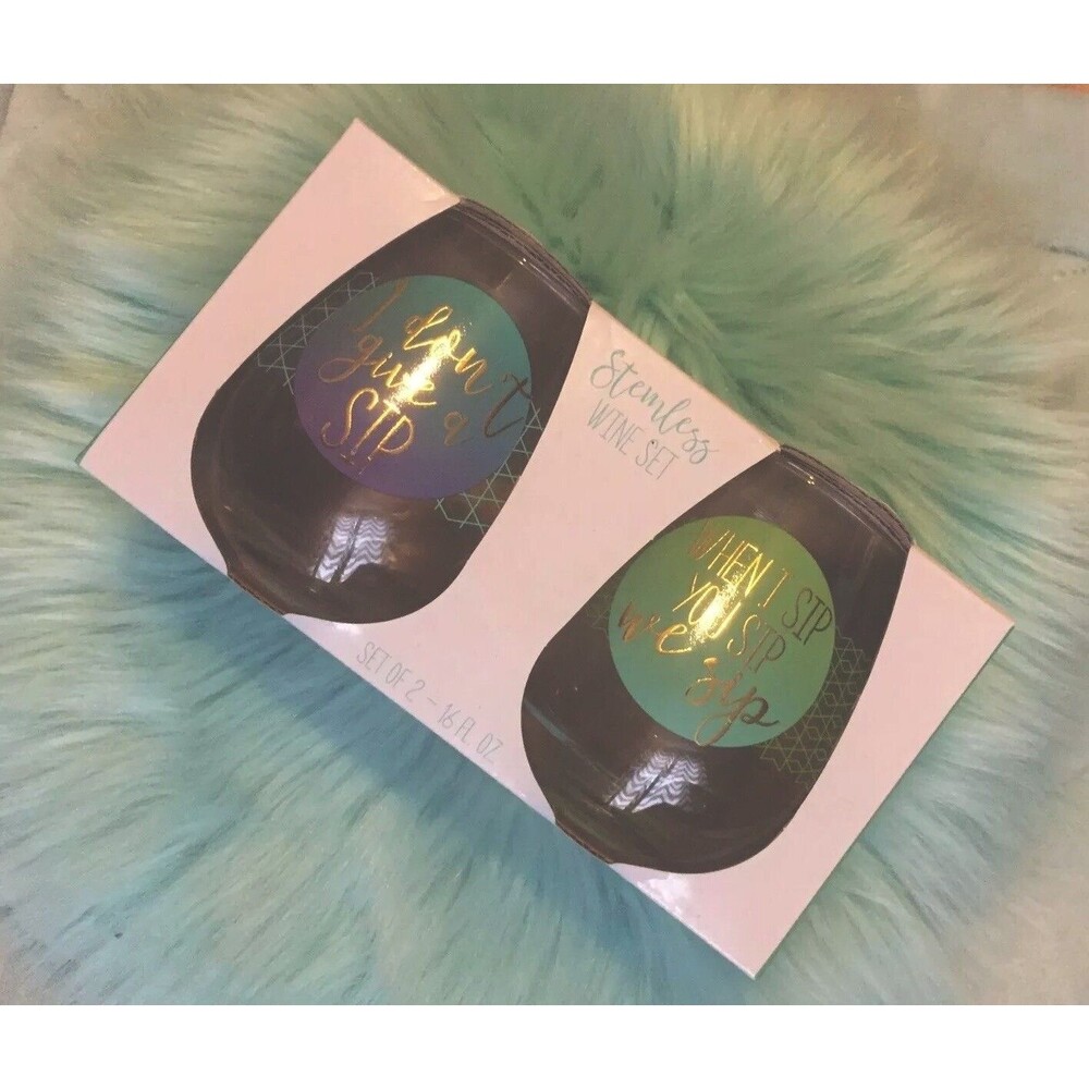 Iridescent Stemless Wine Glass Set His & Hers Gift “When I Sip, You Sip, We Sip"